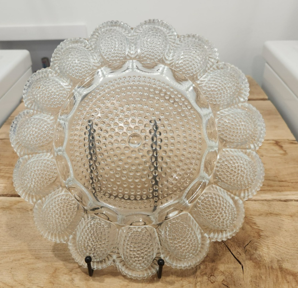 Vintage Indiana Clear Glass Hobnail Oyster/Egg Plate Dish 15 slots
